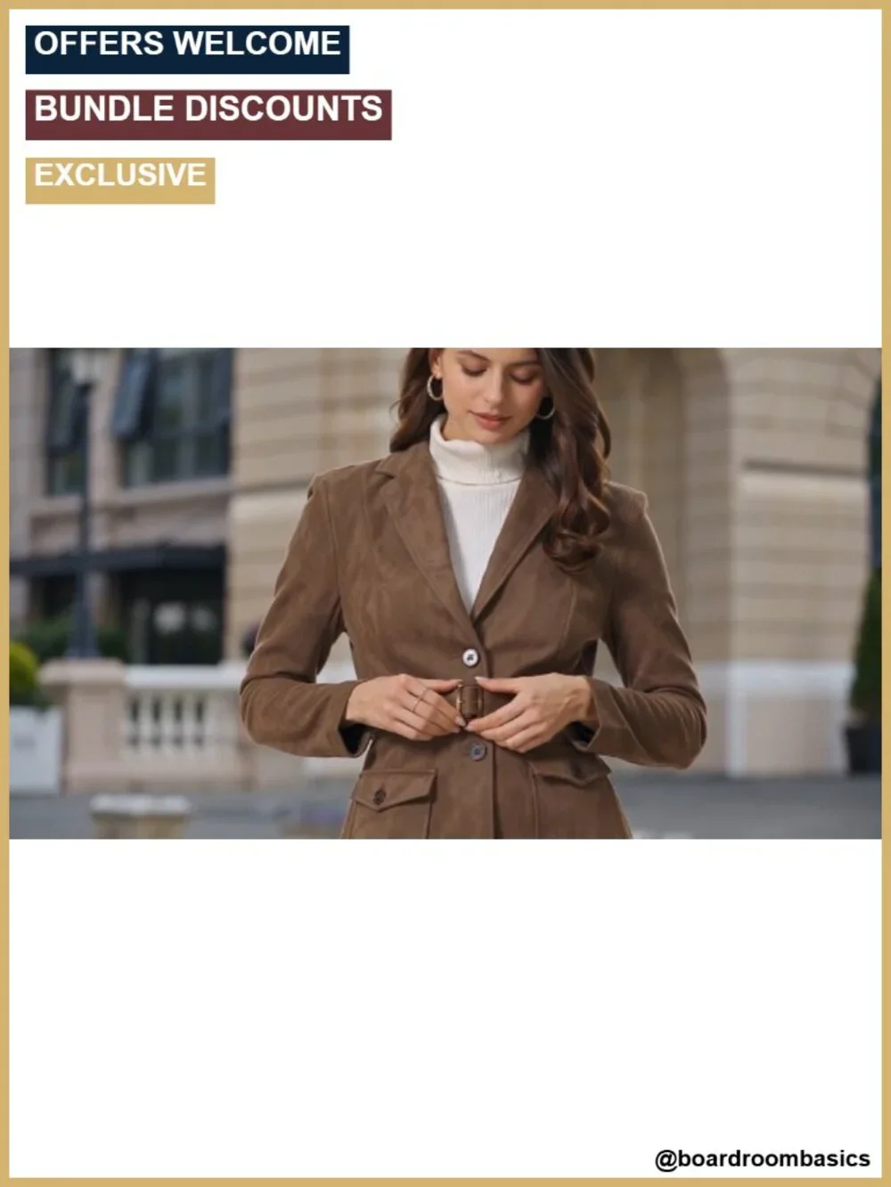 Faux Suede Belted Blazer with Pockets for Women